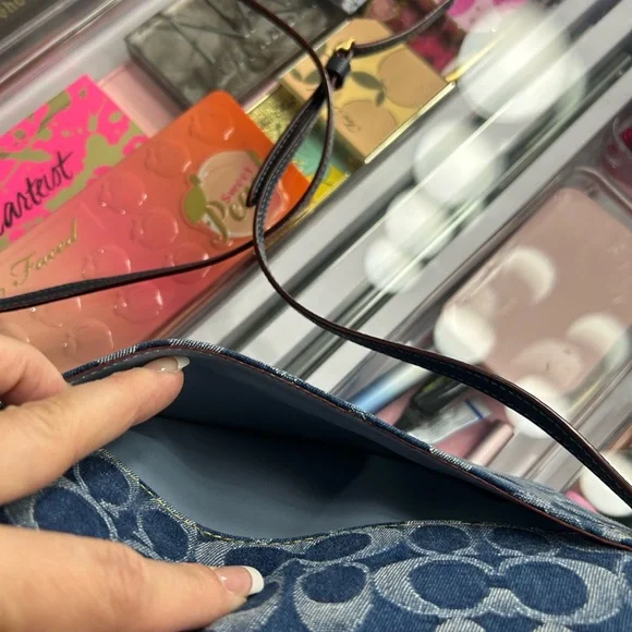 Coach Signature Denim Blue Crossbody Bag - Picture 5 of 7